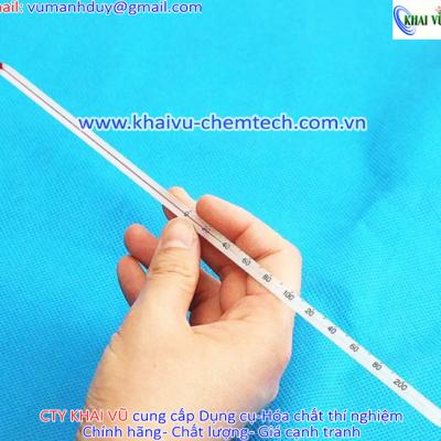 NHIỆT KẾ THỦY TINH thang đo 110 độ C, 150 độ C, 200 độ C dài khoảng 30cm