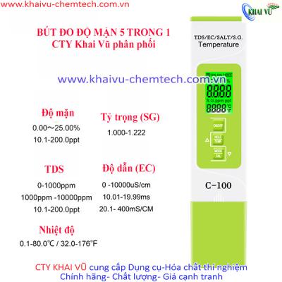 Máy đo ĐỘ MẶN, TDS, EC, TỶ TRỌNG, NHIỆT ĐỘ kiểm tra chất lượng nước 5 trong 1 (C100)