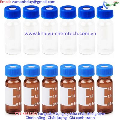 Combo 100 chai thủy tinh Vial Nâu - Trong suốt 2ml kèm Nắp vặn dùng đựng mẫu sắc ký HPLC hãng Membrane Solution Mỹ