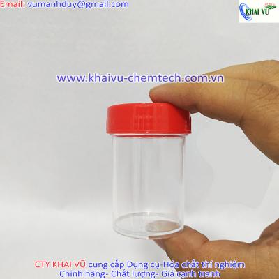 Combo 20 Lọ nhựa PS (trắng trong, tinh khiết) đựng mẫu thí nghiệm, sinh phẩm 55ml nắp đỏ